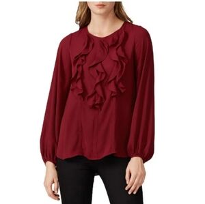 PRABAL GURUNG Red Floral Ruffle Front Blouse Shirt Women's Size 2